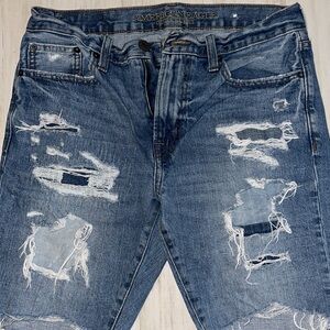 American Eagle Outfitters Blue Distressed Jean Shorts